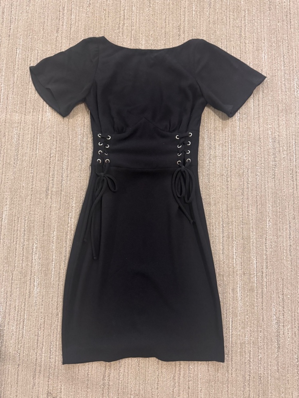 ASOS Black Short-Sleeve Lace-Up Waist Mini Dress